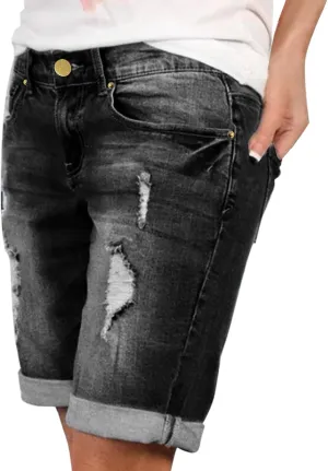 Women's Jeans High Waisted Denim Casual Summer Frayed Hem Long Shorts Baggy Stretchy Jean Shorts Wide Leg Shorts Denim Shorts