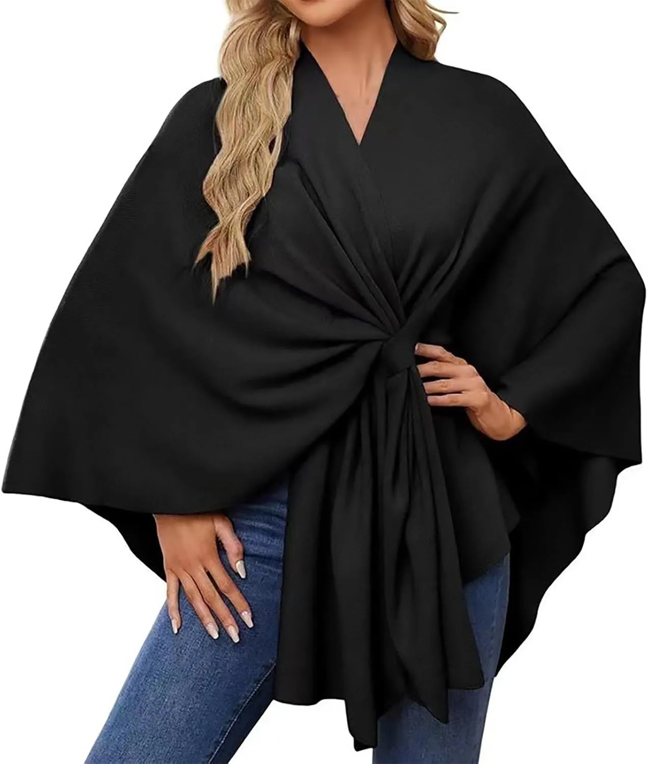 Women's Knitted Ponchos and Capes Front Ponchos for Fall Winter Stylish Cloak Shawl Wrap Elegant for Wedding