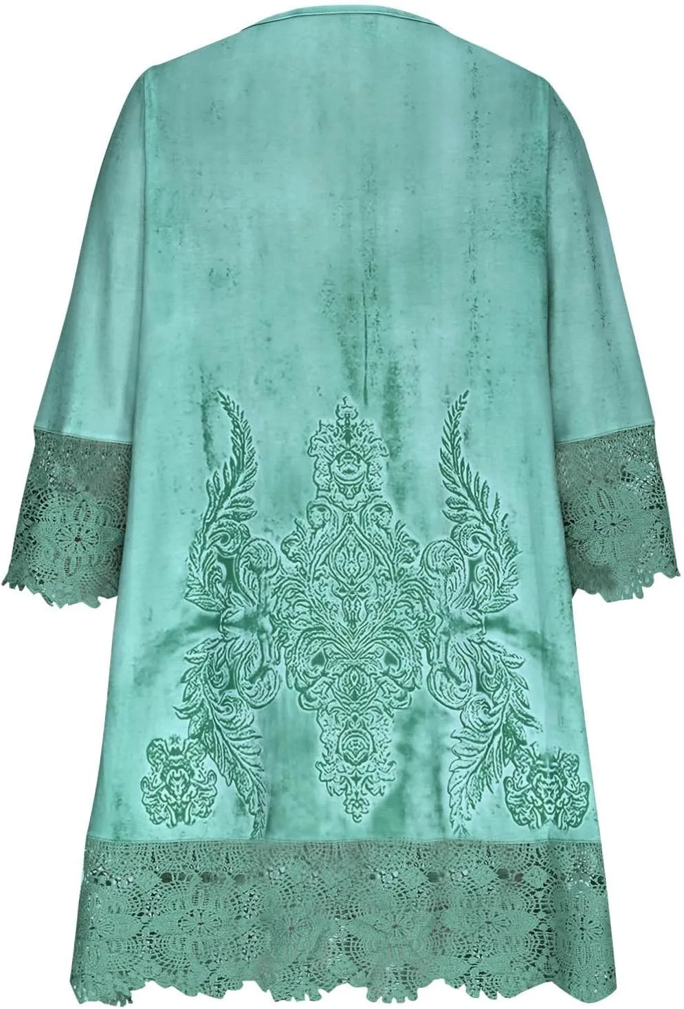 Women's Lace Dress 3/4 Sleeve Boho Floral Print Knee Length Dresses V Neck Pleated Front Button Down Shirt Dress