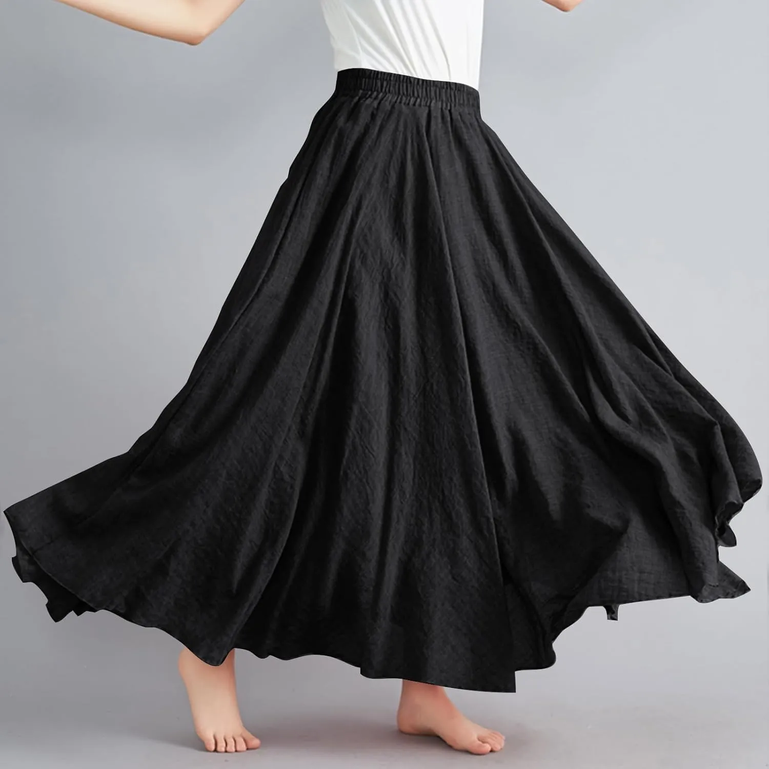 Women's Linen Maxi Skirts High Waist Ankle Length Skirt Solid Color Loose Casual Skirt Summer Flowy Long Skirts