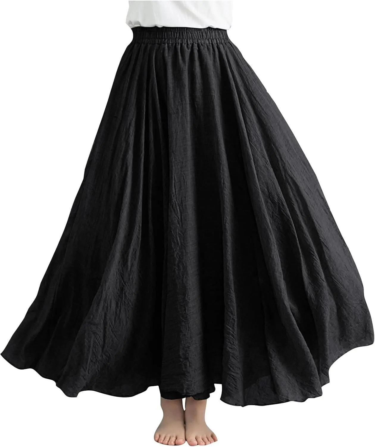 Women's Linen Maxi Skirts High Waist Ankle Length Skirt Solid Color Loose Casual Skirt Summer Flowy Long Skirts