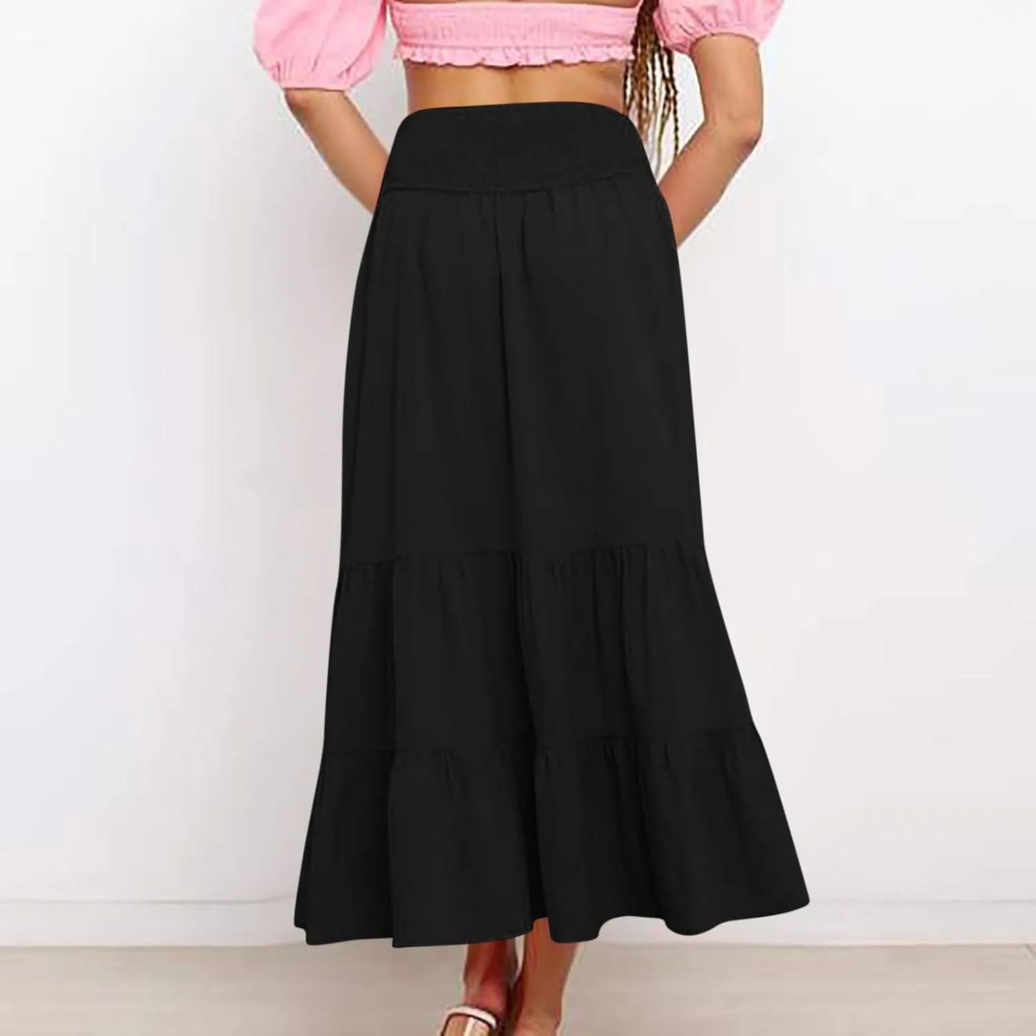Women's Long Skirts A Line Summer Maxi Skirts High Waisted Tiered Boho Flowy Skirts Beach Vacation Casual Skirts