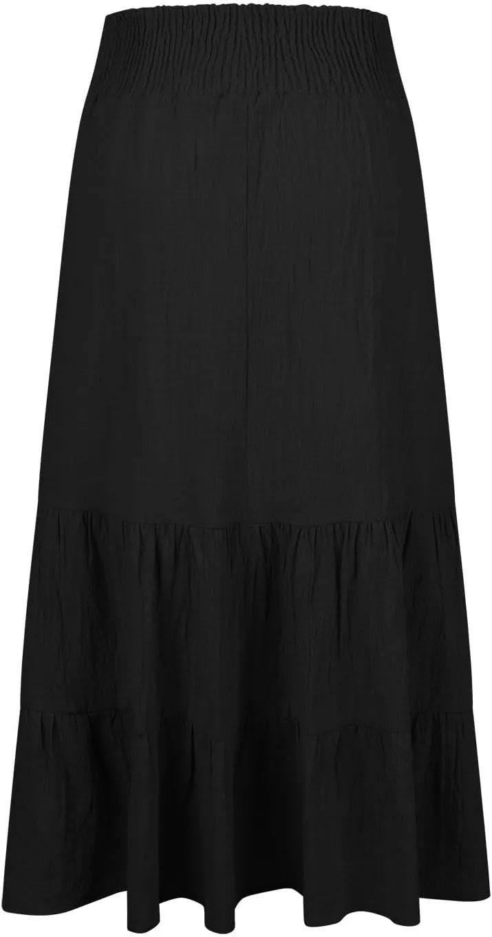 Women's Long Skirts A Line Summer Maxi Skirts High Waisted Tiered Boho Flowy Skirts Beach Vacation Casual Skirts