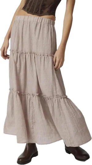 Women's Low Waist Layered Maxi Skirts Ruffled Candy Color Sweet A-Line Low Waist Plain Skirts