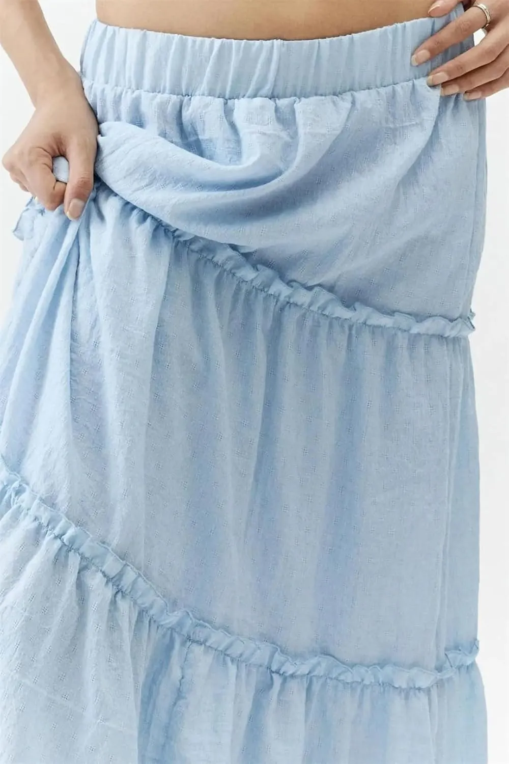 Women's Low Waist Layered Maxi Skirts Ruffled Candy Color Sweet A-Line Low Waist Plain Skirts
