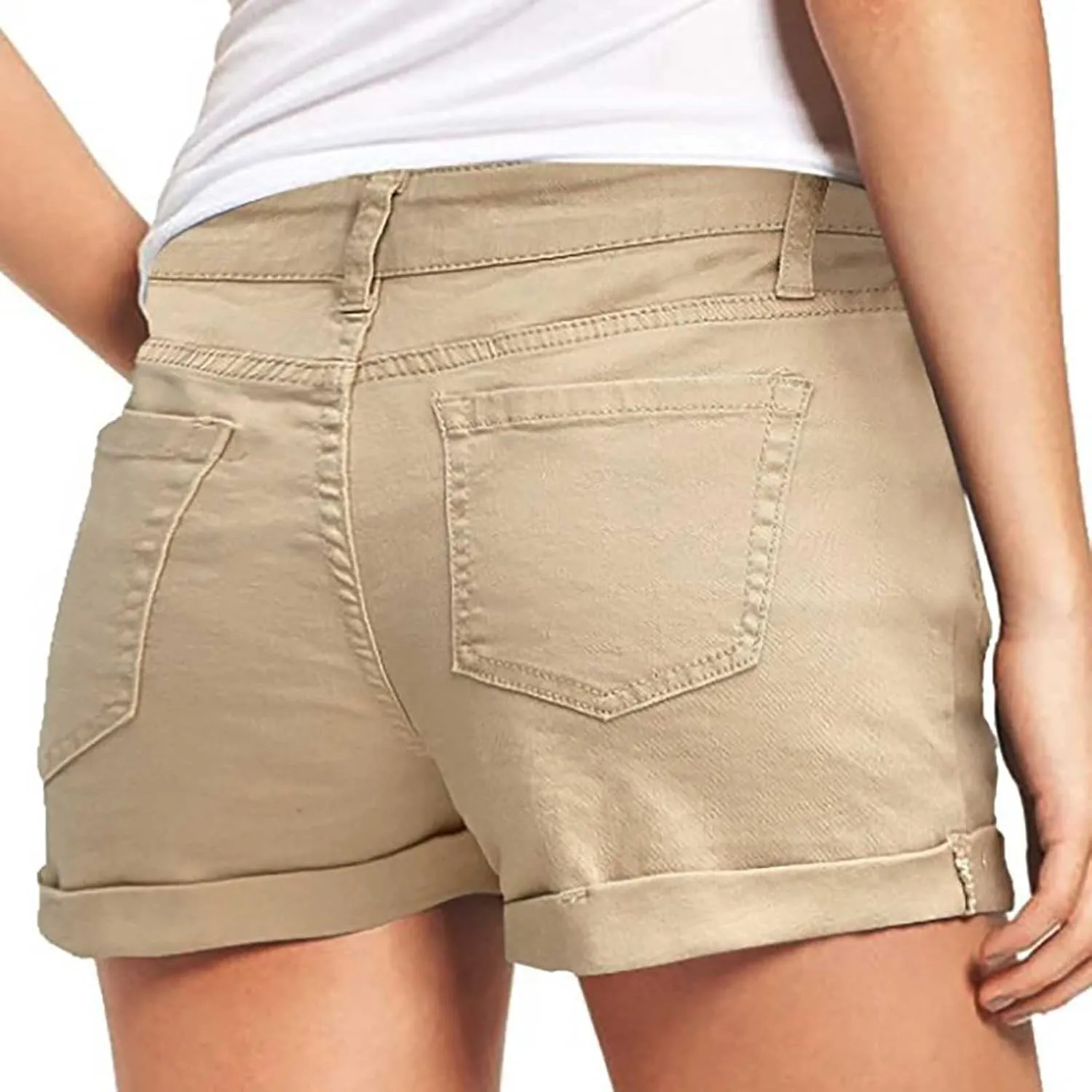 Womens Mid Rise Denim Shorts Summer Rolled Up Hem Jean Shorts Stretchy Ripped Frayed Shorts Fashion Summer Shorts
