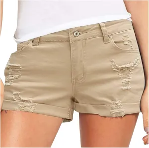 Womens Mid Rise Denim Shorts Summer Rolled Up Hem Jean Shorts Stretchy Ripped Frayed Shorts Fashion Summer Shorts