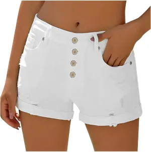 Womens Mid Rise Denim Shorts Summer Rolled Up Hem Jean Shorts Stretchy Ripped Frayed Shorts Fashion Summer Shorts