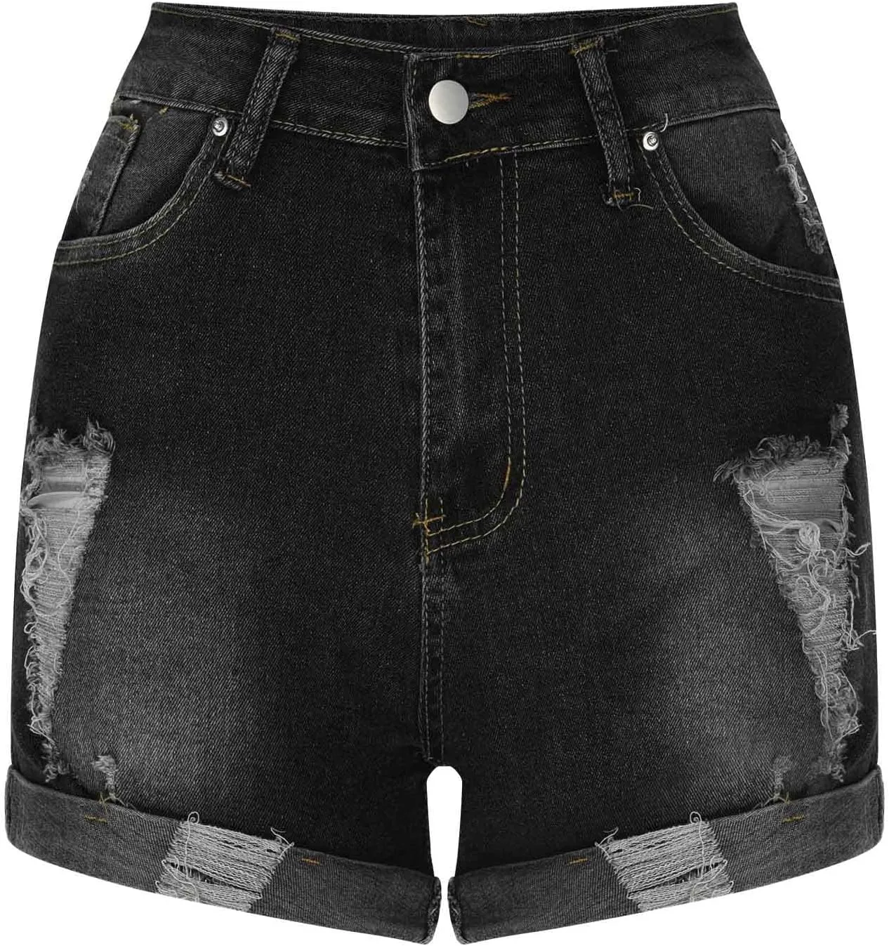 Womens Mid Rise Denim Shorts Summer Rolled Up Hem Jean Shorts Stretchy Ripped Frayed Shorts Fashion Summer Shorts