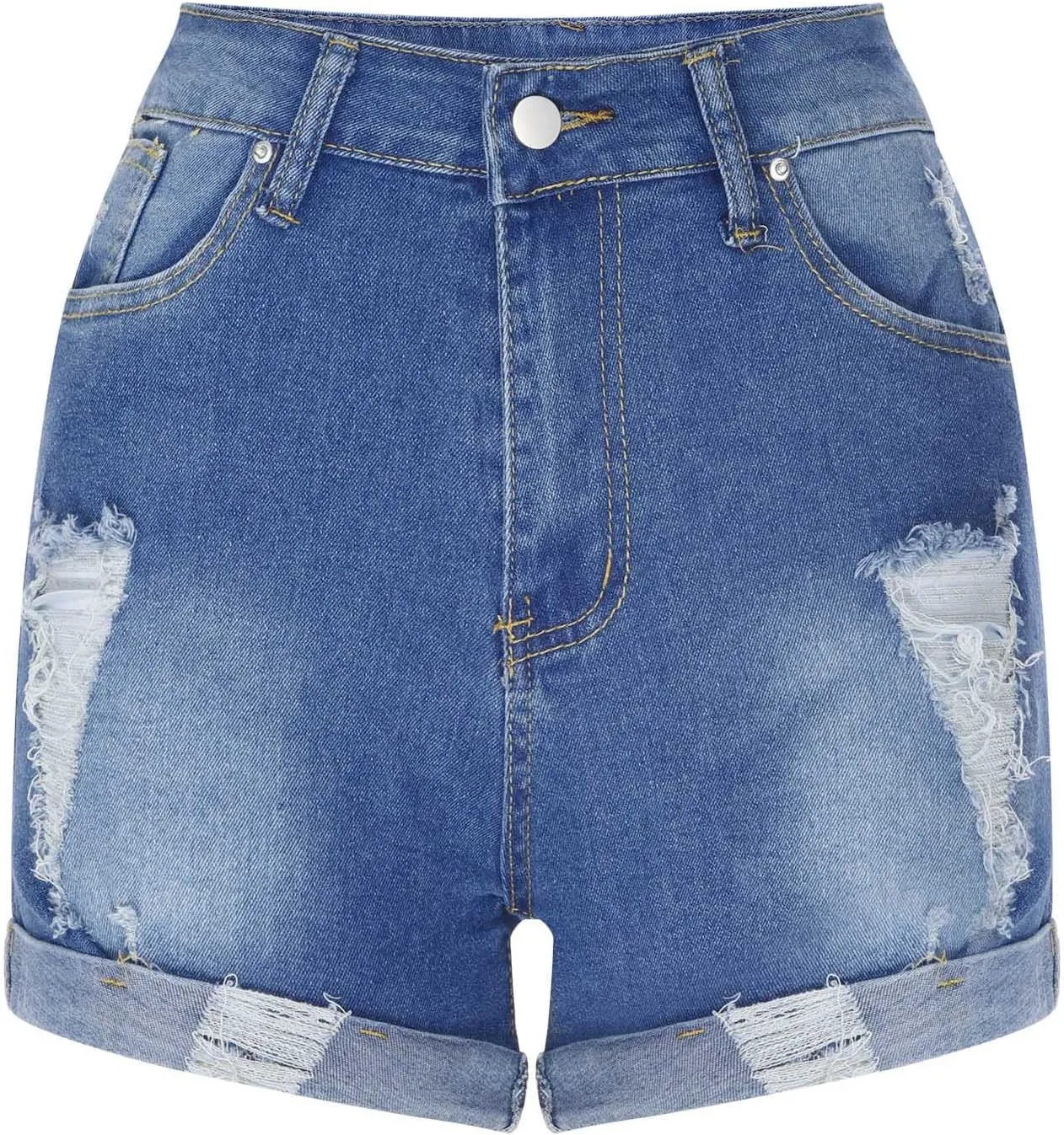 Womens Mid Rise Denim Shorts Summer Rolled Up Hem Jean Shorts Stretchy Ripped Frayed Shorts Fashion Summer Shorts
