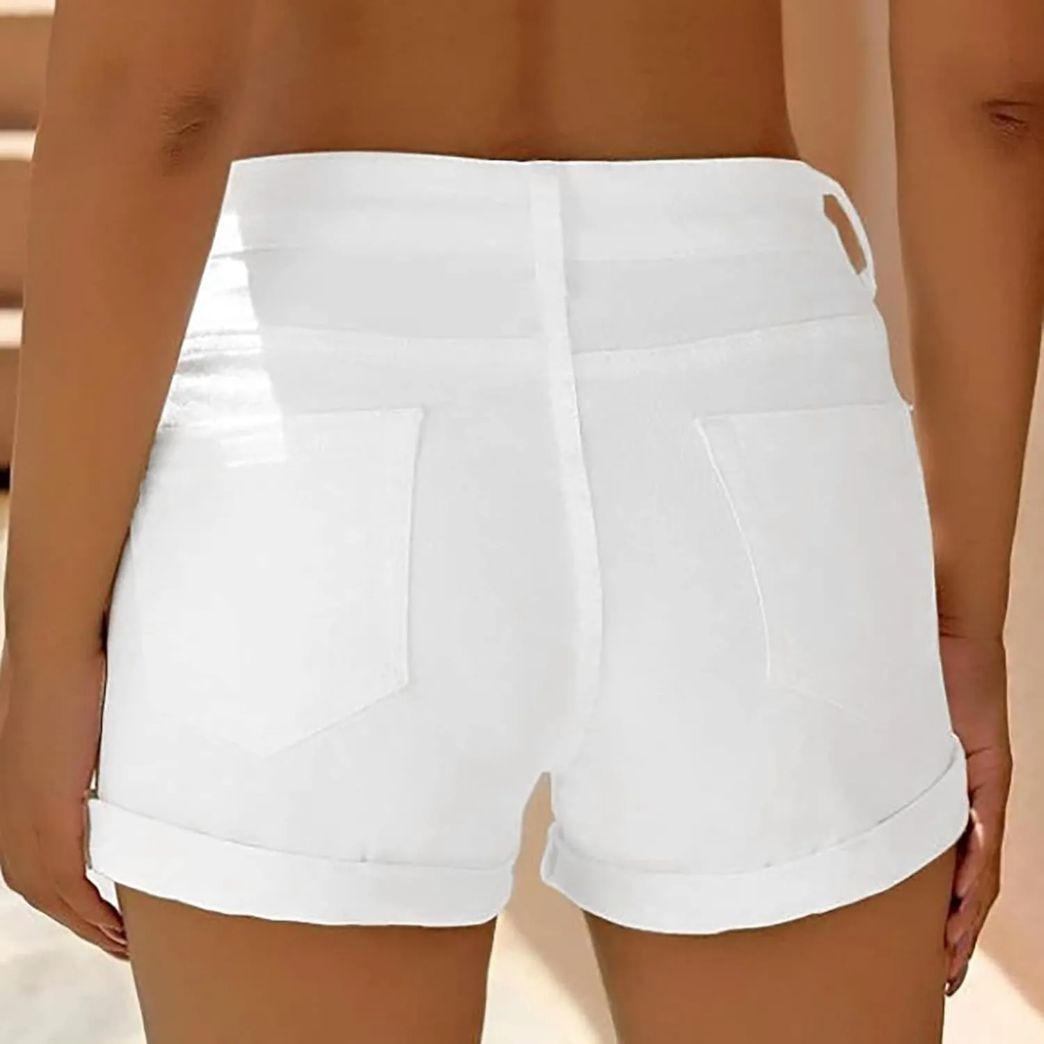 Womens Mid Rise Denim Shorts Summer Rolled Up Hem Jean Shorts Stretchy Ripped Frayed Shorts Fashion Summer Shorts