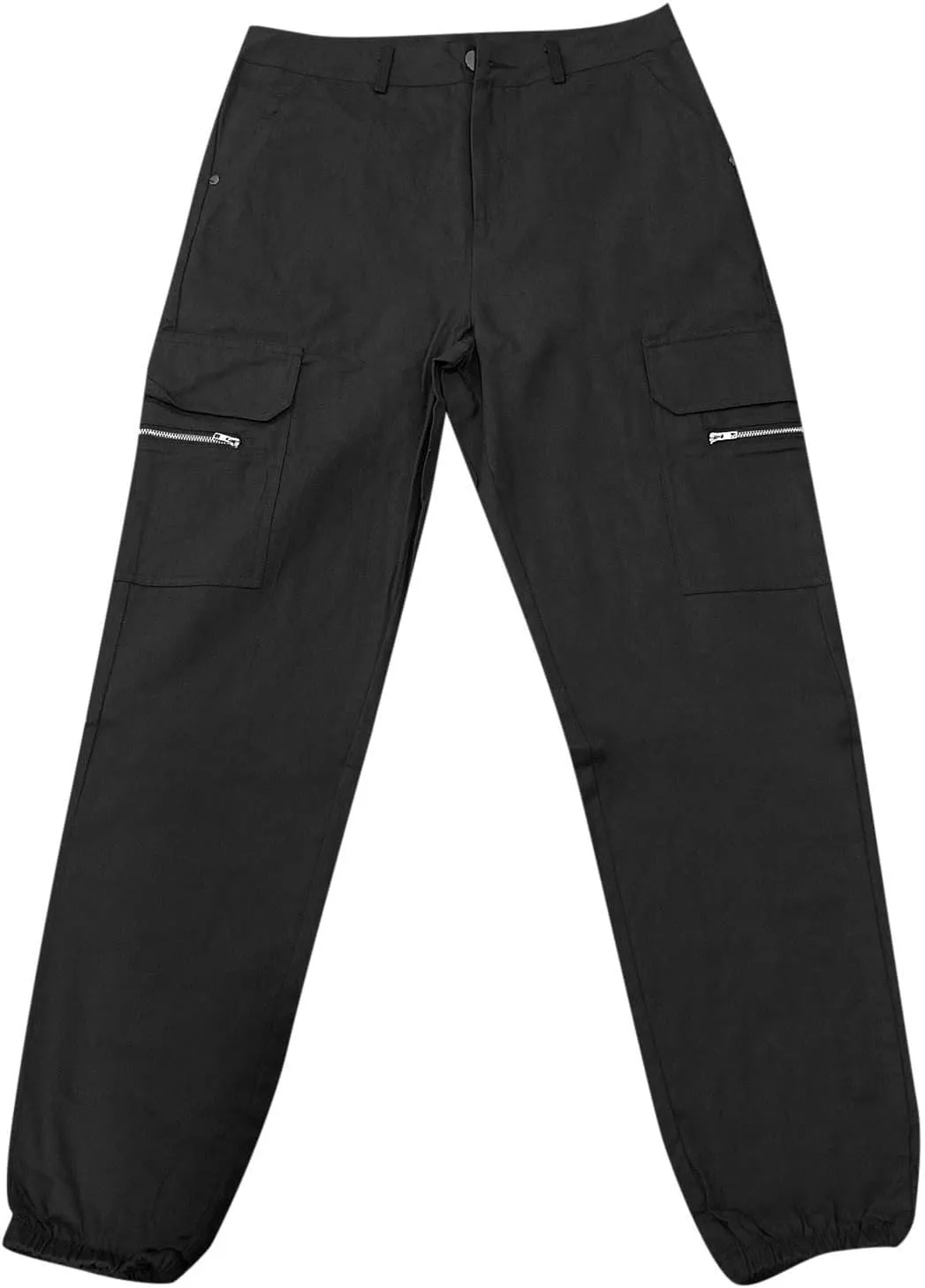 Women's Mid Waist Solid Button Cargo Pants with Pockets Casual Trendy Straight Leg Slim Fitted Trousers Comfy Versatile Pant