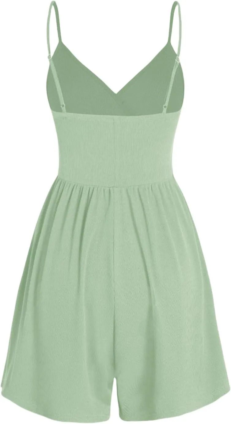 Womens Mini Dress Built in Shorts Summer Sexy Deep V Sleeveless Adjustable Spaghetti Strap Dresses Tunic Sundresses