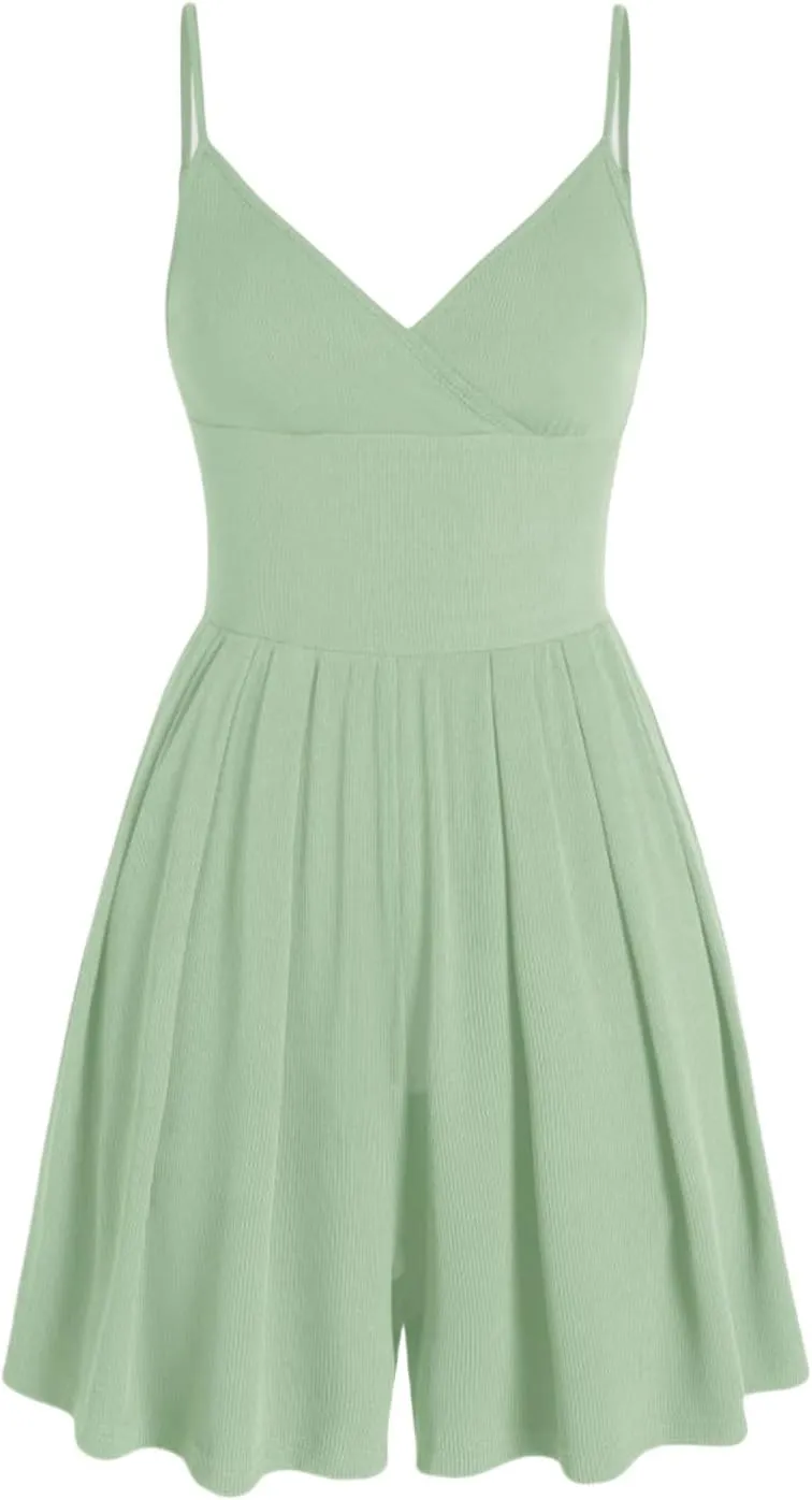Womens Mini Dress Built in Shorts Summer Sexy Deep V Sleeveless Adjustable Spaghetti Strap Dresses Tunic Sundresses