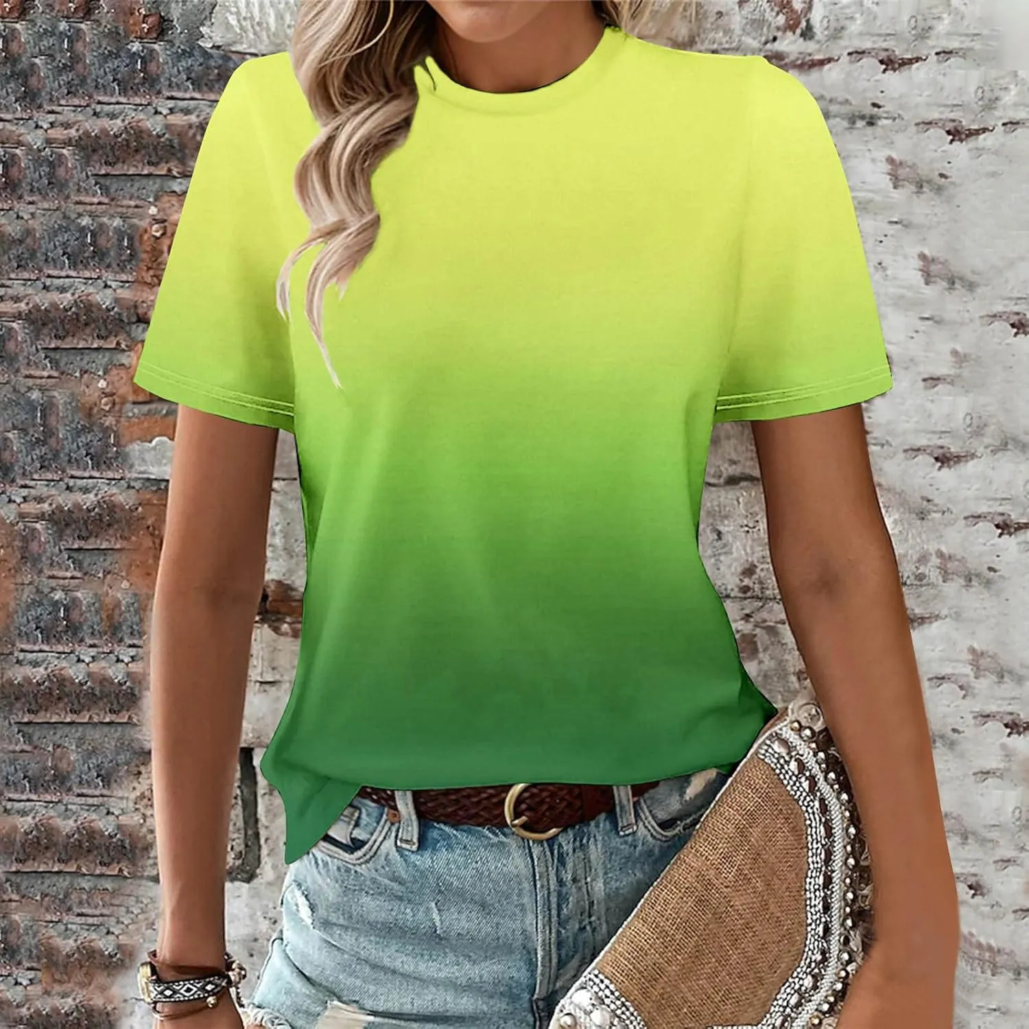 Womens Ombre Color Summer Tops Short Sleeve Tee Shirts Dressy Causal Cute Tshirts Trendy Vacation Clothes