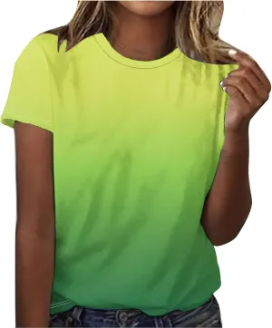 Womens Ombre Color Summer Tops Short Sleeve Tee Shirts Dressy Causal Cute Tshirts Trendy Vacation Clothes