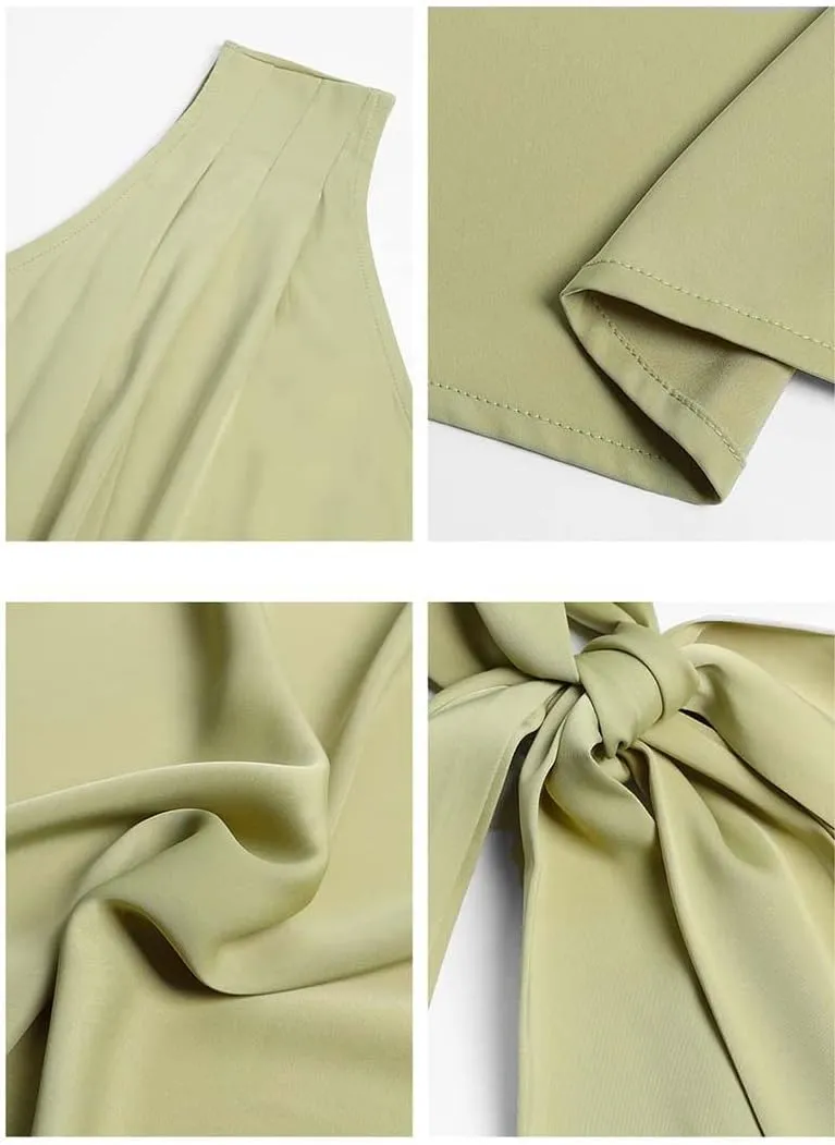 Women's One Shoulder Satin Dress Ruched Bodycon Dress Asymmetrical Split Dress Wrap Belted Tea Party Midi Pencil Dresses