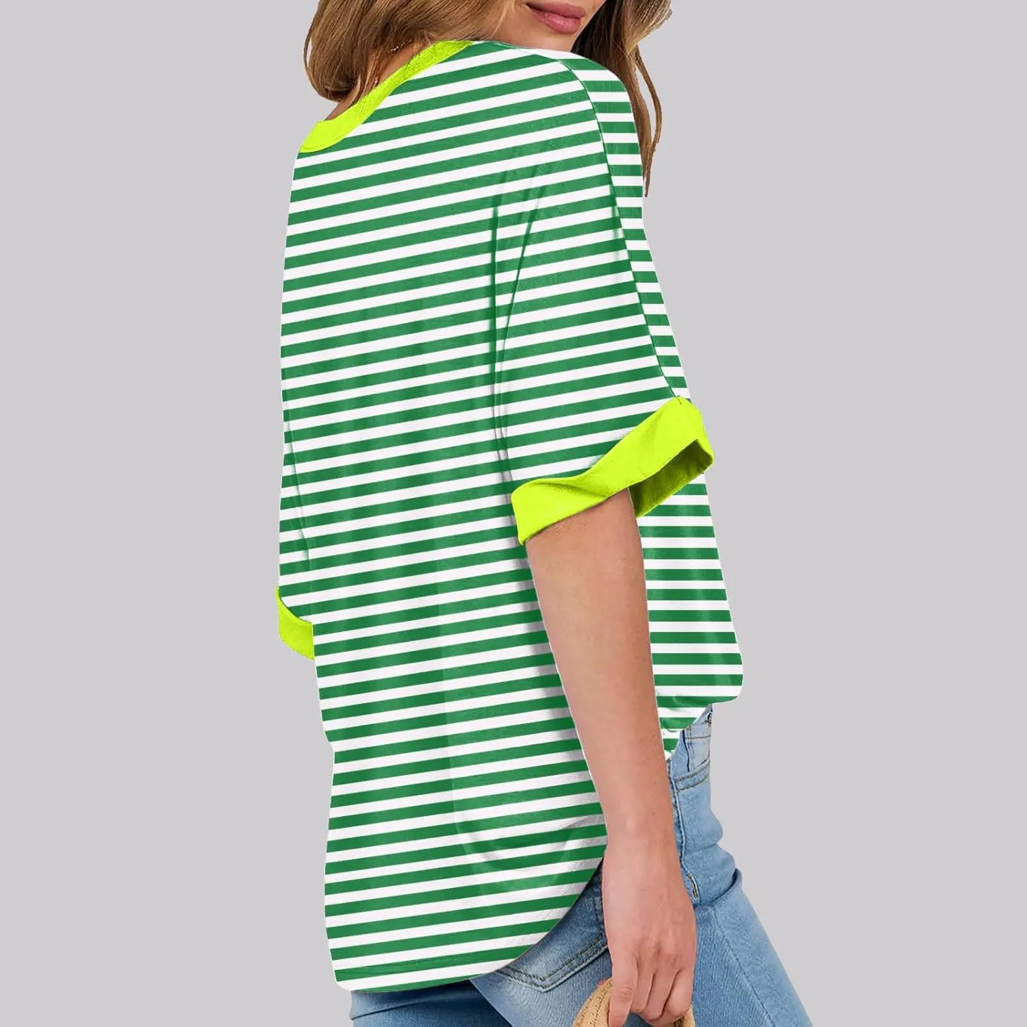 Womens Oversized T Shirts Fashion Striped Summer Tops Loose Fit Basic Tee Shirt Crewneck Plus Size Tunic 2024 Trendy