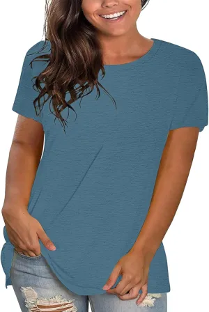 Womens Oversized V Neck Tshirts Rolled Short Sleeve Summer Casual Basic Tunic Tops Loose Fit Tee Shirts