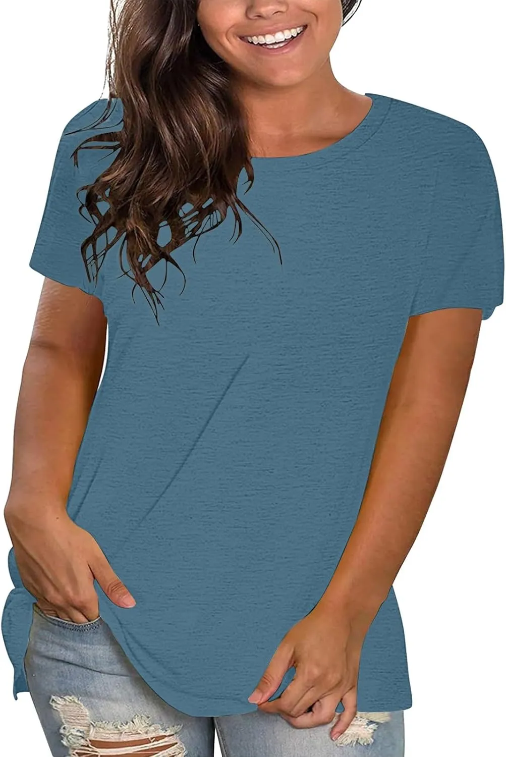 Womens Oversized V Neck Tshirts Rolled Short Sleeve Summer Casual Basic Tunic Tops Loose Fit Tee Shirts