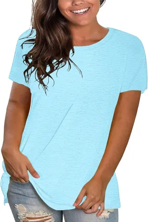 Womens Oversized V Neck Tshirts Rolled Short Sleeve Summer Casual Basic Tunic Tops Loose Fit Tee Shirts