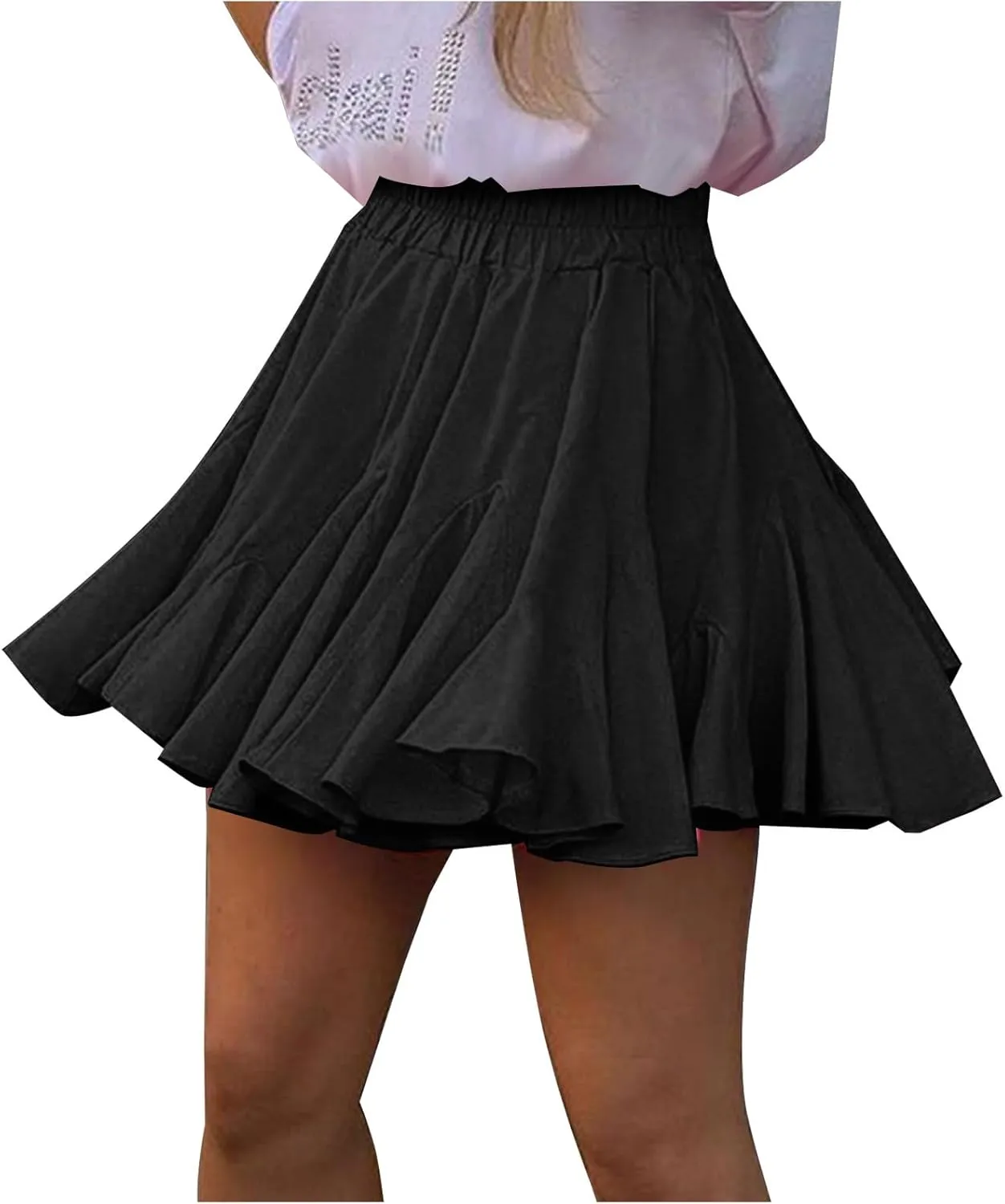 Womens Pleated Skater Skirt Basic Casual High Waisted Ruffles Flared Mini Lingerie Skirts 2025 Fashion Clothes