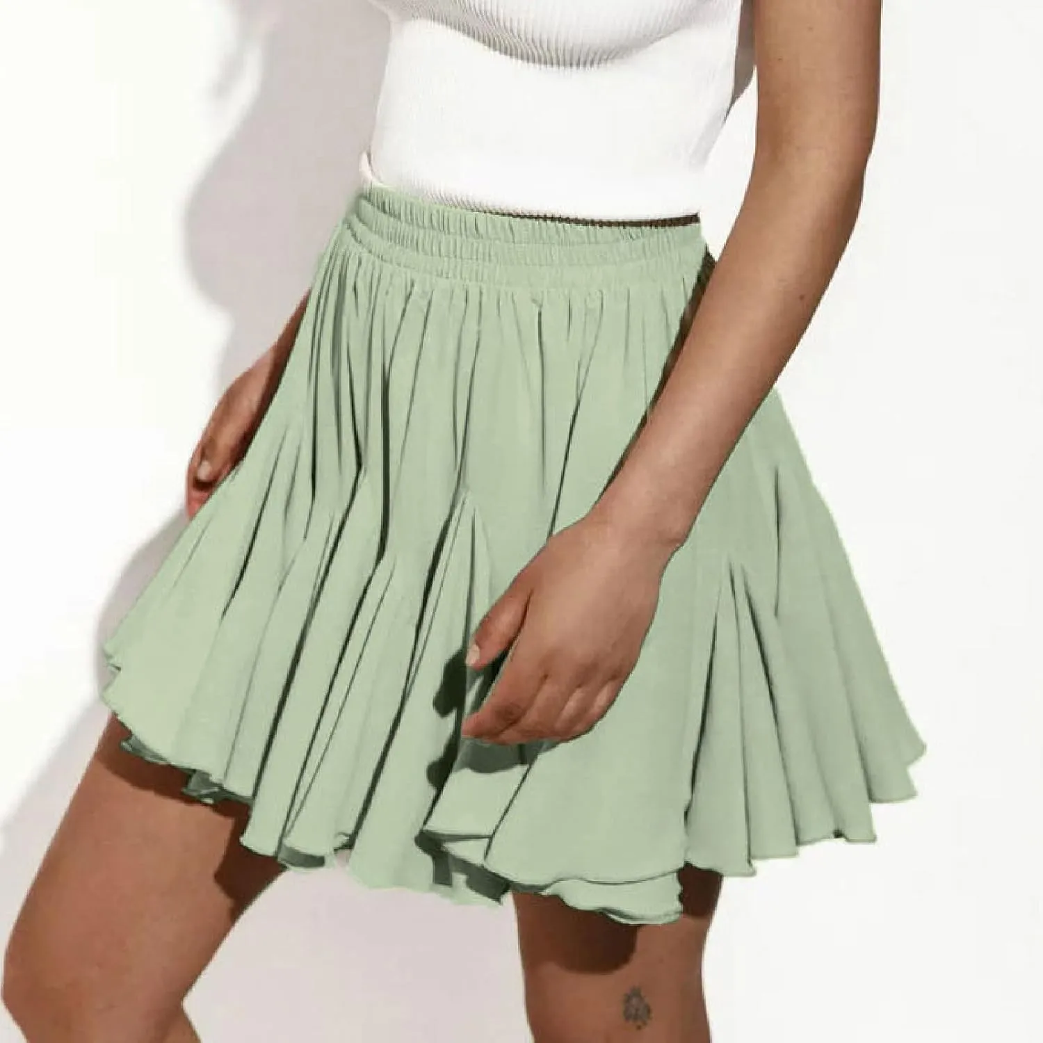Womens Pleated Skater Skirt Basic Casual High Waisted Ruffles Flared Mini Lingerie Skirts 2025 Fashion Clothes