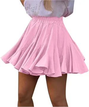 Womens Pleated Skater Skirt Basic Casual High Waisted Ruffles Flared Mini Lingerie Skirts 2025 Fashion Clothes