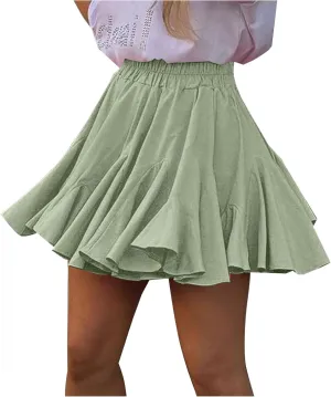Womens Pleated Skater Skirt Basic Casual High Waisted Ruffles Flared Mini Lingerie Skirts 2025 Fashion Clothes