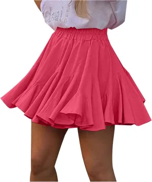 Womens Pleated Skater Skirt Basic Casual High Waisted Ruffles Flared Mini Lingerie Skirts 2025 Fashion Clothes
