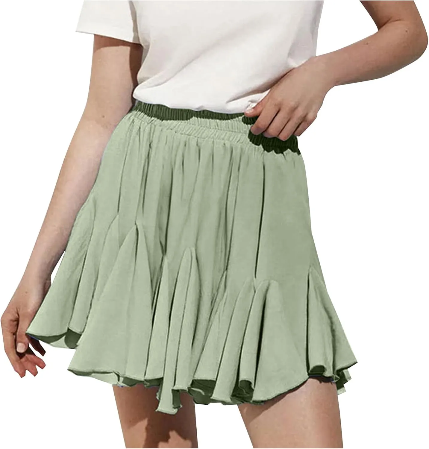 Womens Pleated Skater Skirt Basic Casual High Waisted Ruffles Flared Mini Lingerie Skirts 2025 Fashion Clothes