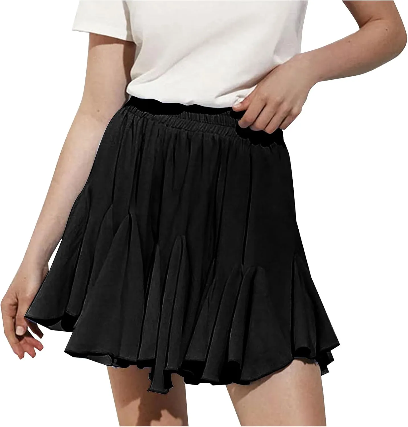 Womens Pleated Skater Skirt Basic Casual High Waisted Ruffles Flared Mini Lingerie Skirts 2025 Fashion Clothes