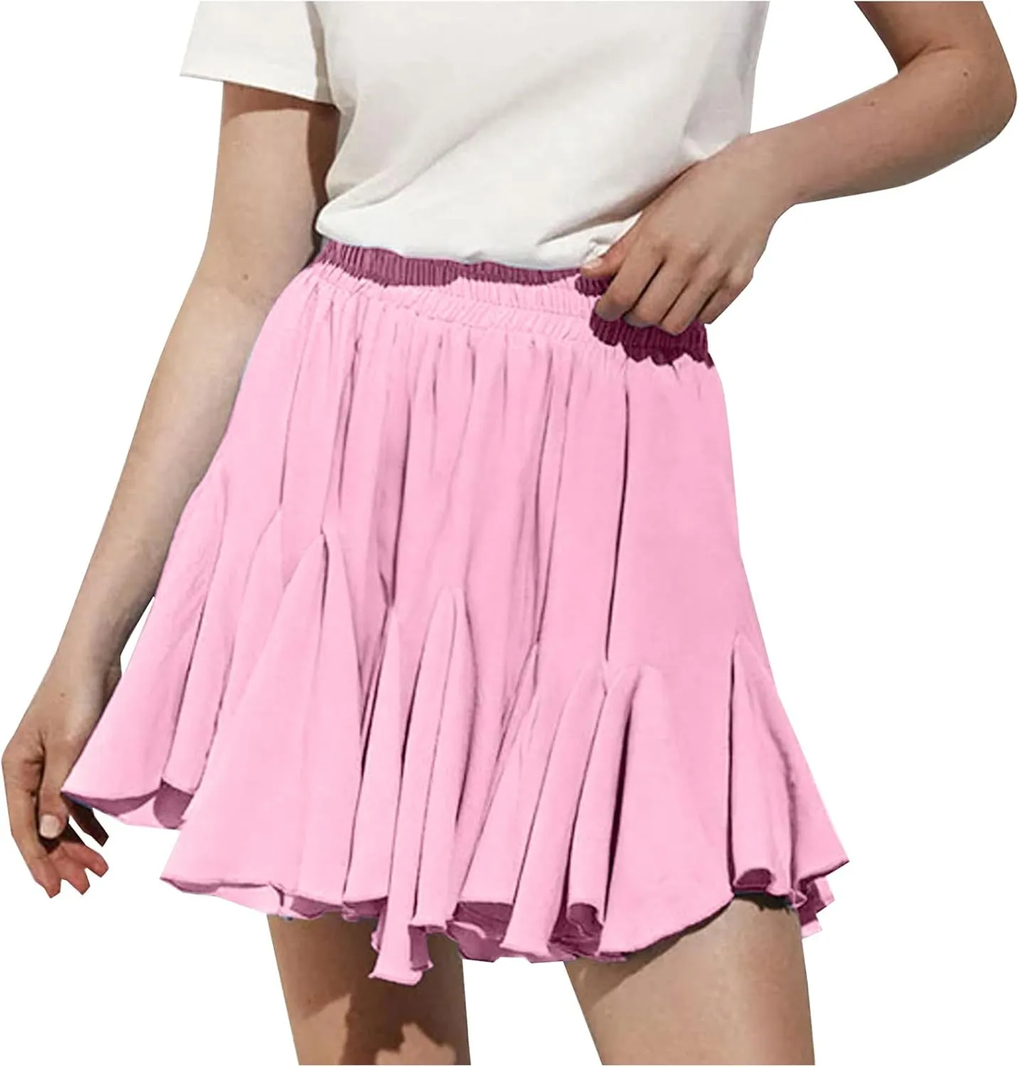 Womens Pleated Skater Skirt Basic Casual High Waisted Ruffles Flared Mini Lingerie Skirts 2025 Fashion Clothes
