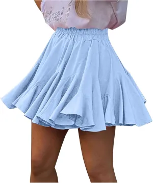 Womens Pleated Skater Skirt Basic Casual High Waisted Ruffles Flared Mini Lingerie Skirts 2025 Fashion Clothes