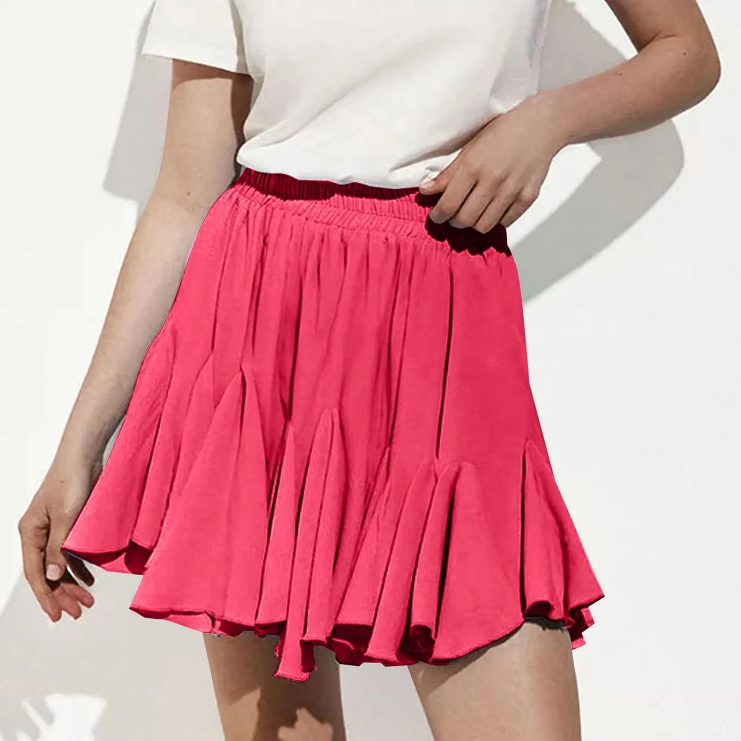 Womens Pleated Skater Skirt Basic Casual High Waisted Ruffles Flared Mini Lingerie Skirts 2025 Fashion Clothes