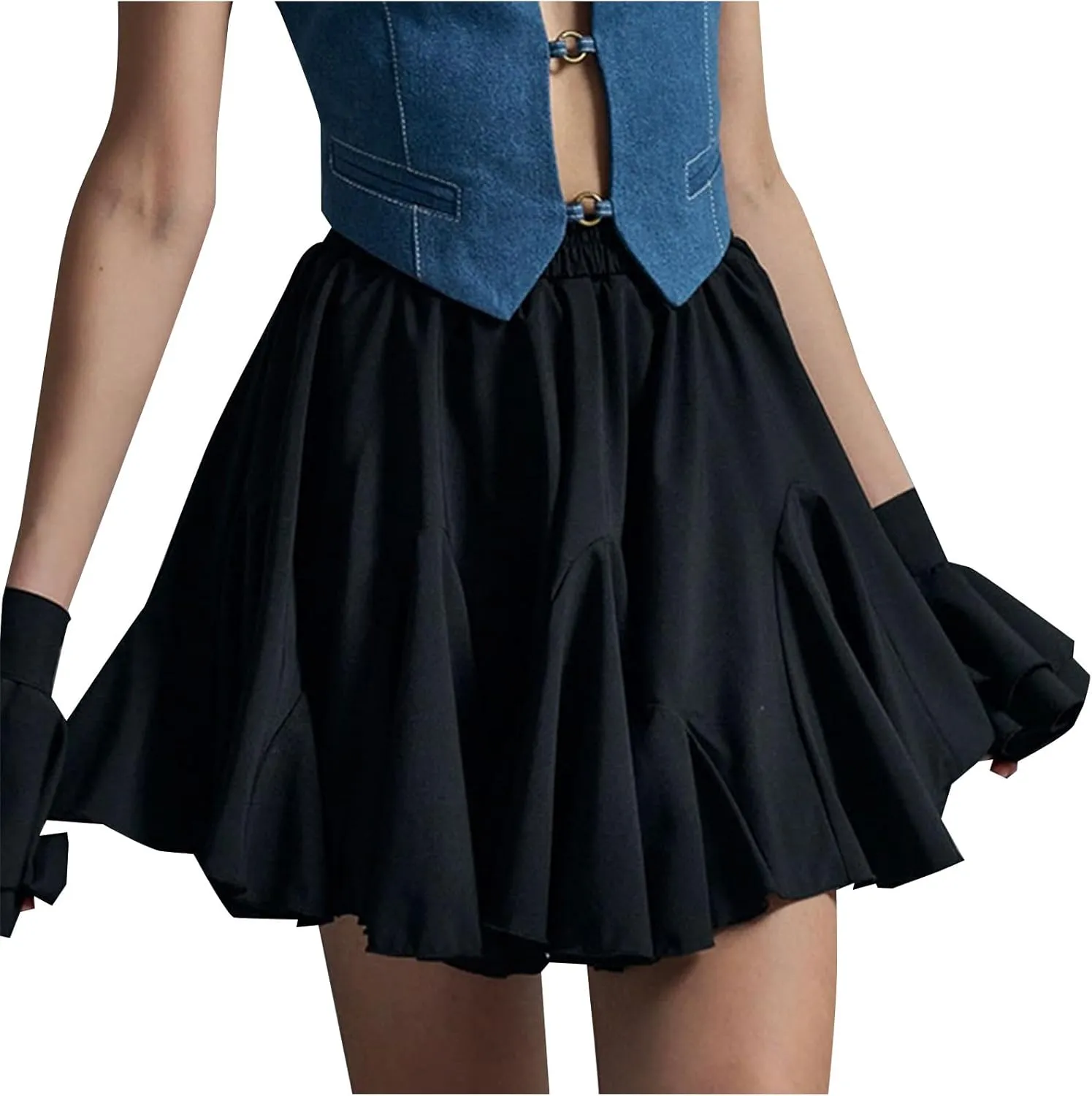 Womens Pleated Skater Skirt Basic Casual High Waisted Ruffles Flared Mini Lingerie Skirts 2025 Fashion Clothes