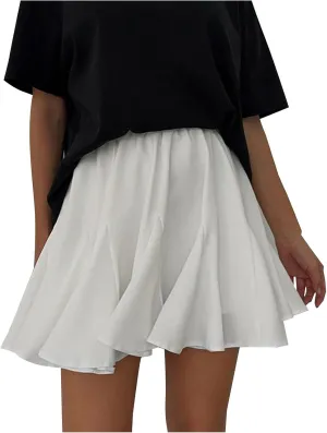 Womens Pleated Skater Skirt Basic Casual High Waisted Ruffles Flared Mini Lingerie Skirts 2025 Fashion Clothes