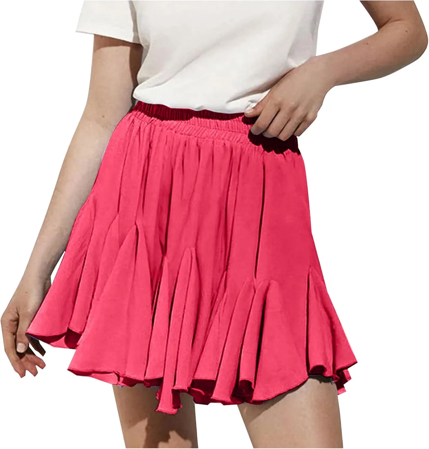 Womens Pleated Skater Skirt Basic Casual High Waisted Ruffles Flared Mini Lingerie Skirts 2025 Fashion Clothes