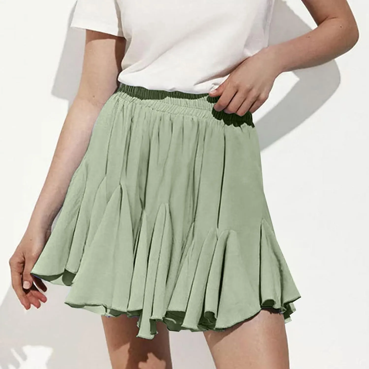 Womens Pleated Skater Skirt Basic Casual High Waisted Ruffles Flared Mini Lingerie Skirts 2025 Fashion Clothes