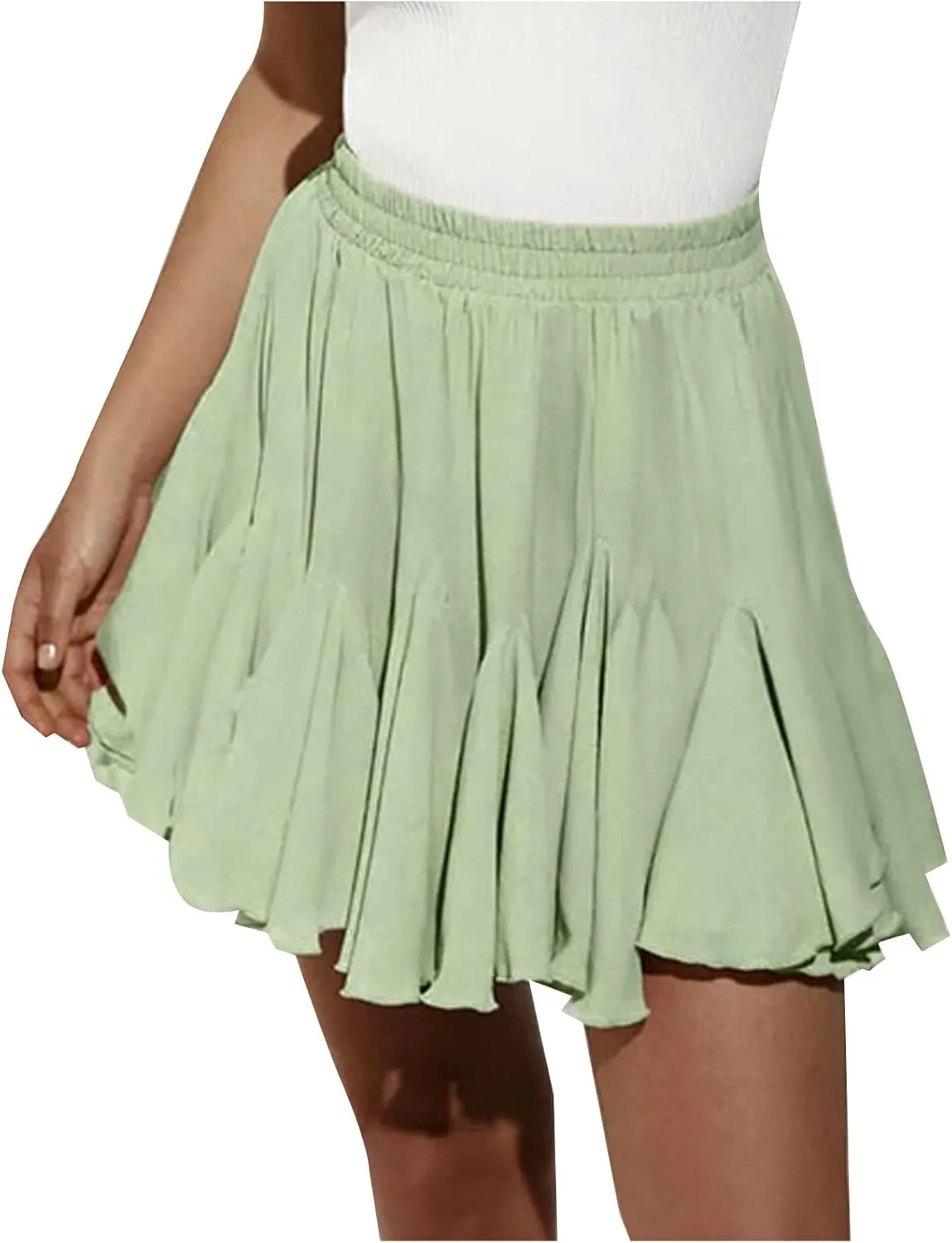 Womens Pleated Skater Skirt Basic Casual High Waisted Ruffles Flared Mini Lingerie Skirts 2025 Fashion Clothes
