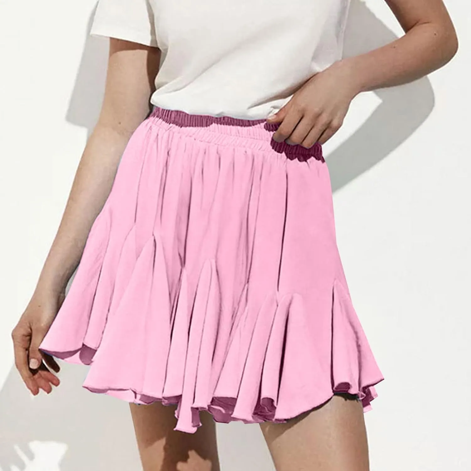 Womens Pleated Skater Skirt Basic Casual High Waisted Ruffles Flared Mini Lingerie Skirts 2025 Fashion Clothes
