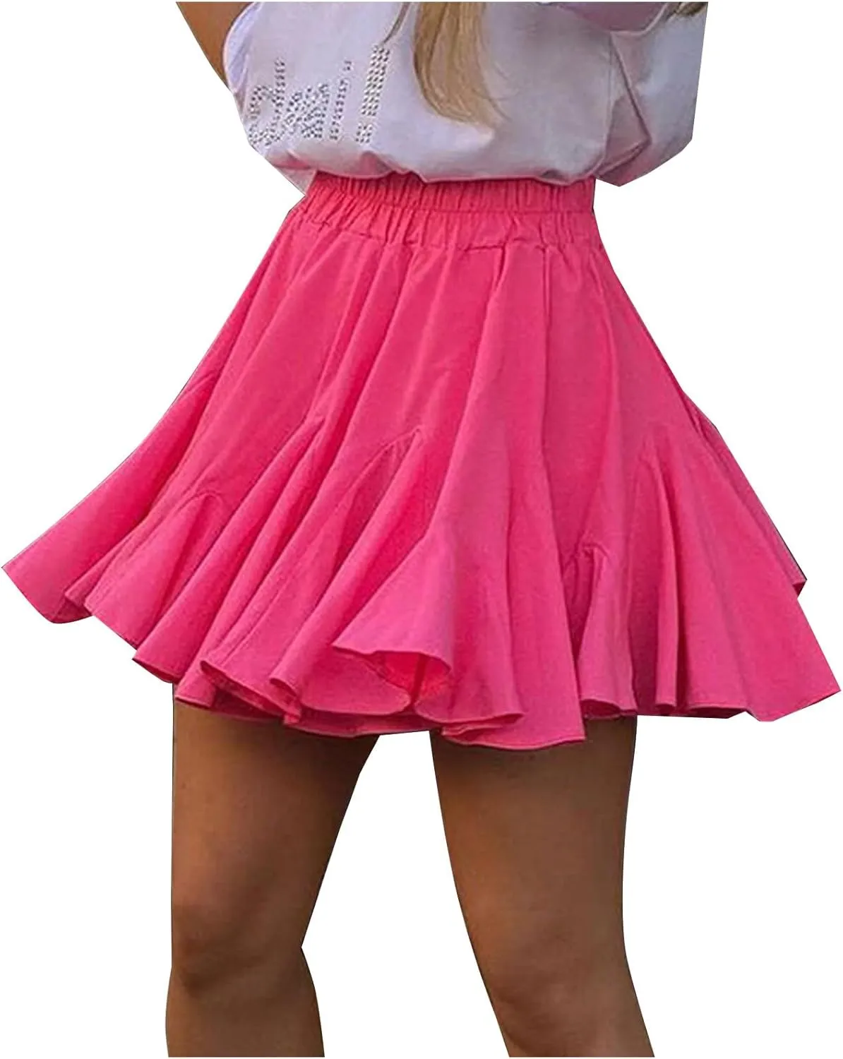 Womens Pleated Skater Skirt Basic Casual High Waisted Ruffles Flared Mini Lingerie Skirts 2025 Fashion Clothes