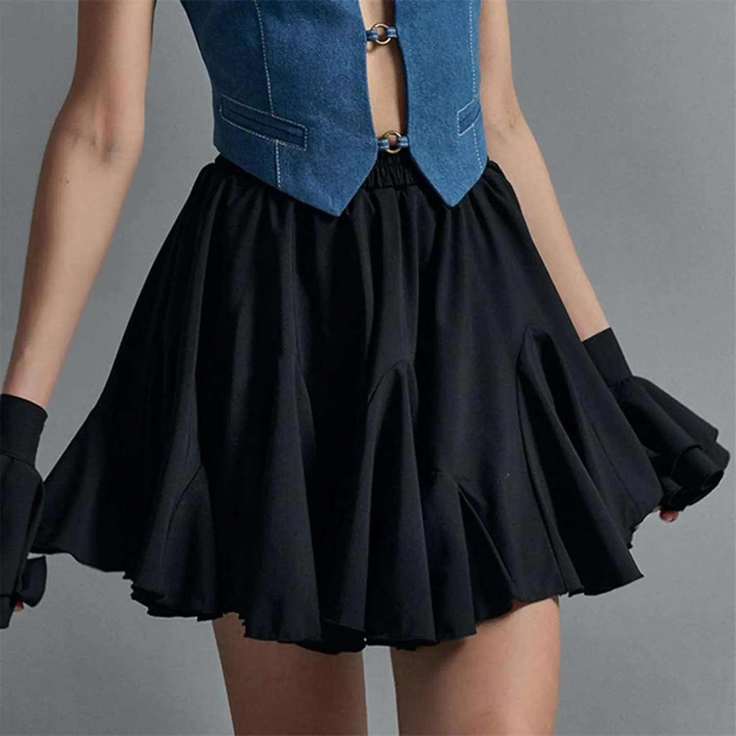 Womens Pleated Skater Skirt Basic Casual High Waisted Ruffles Flared Mini Lingerie Skirts 2025 Fashion Clothes