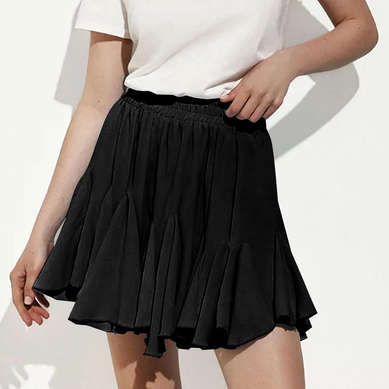 Womens Pleated Skater Skirt Basic Casual High Waisted Ruffles Flared Mini Lingerie Skirts 2025 Fashion Clothes