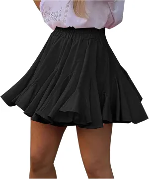 Womens Pleated Skater Skirt Basic Casual High Waisted Ruffles Flared Mini Lingerie Skirts 2025 Fashion Clothes