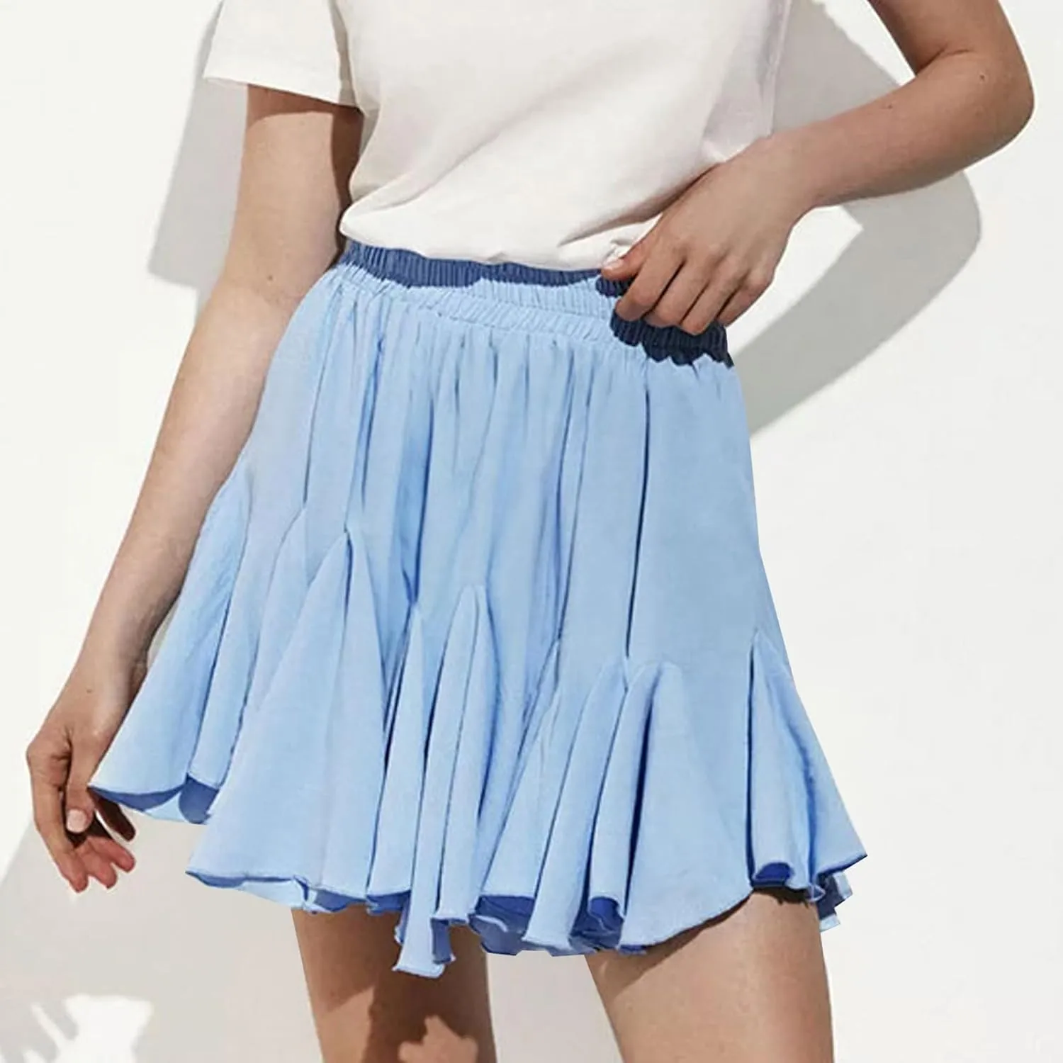 Womens Pleated Skater Skirt Basic Casual High Waisted Ruffles Flared Mini Lingerie Skirts 2025 Fashion Clothes