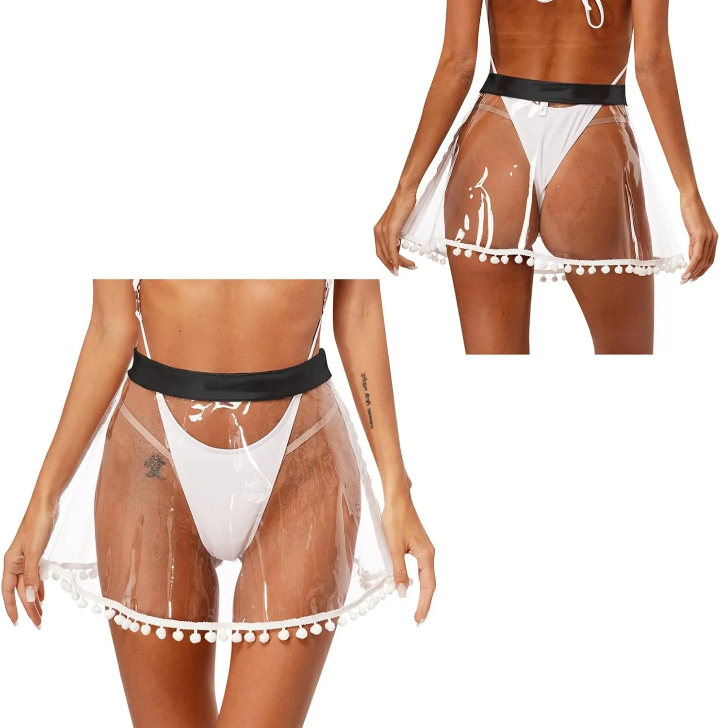 Women's PVC Transparent Flared Pleated Skirt Clubwear High Waist See Through Mini Skirt