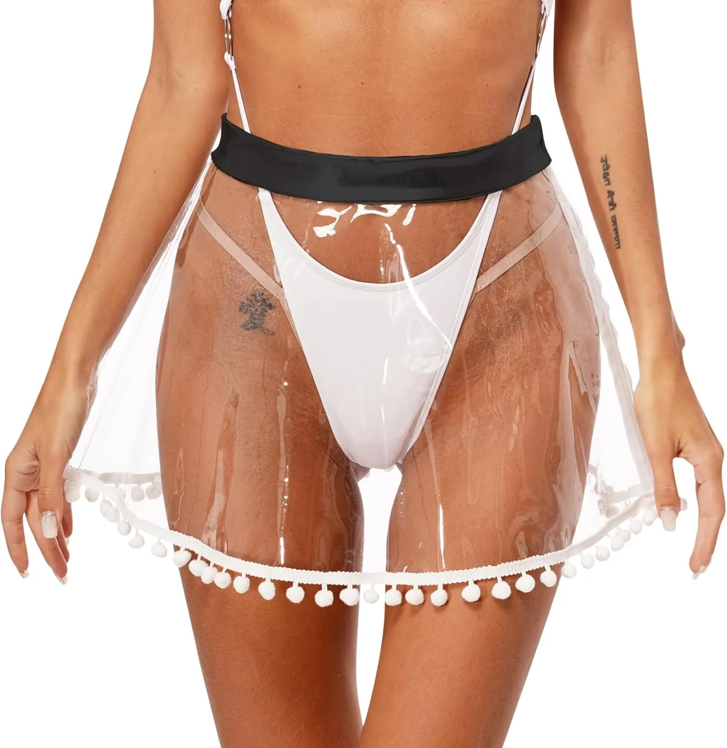 Women's PVC Transparent Flared Pleated Skirt Clubwear High Waist See Through Mini Skirt