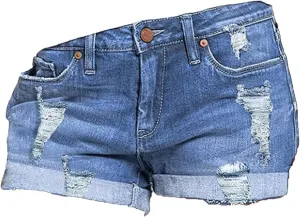 Women's Ripped Denim Jean Shorts Rolled Hem Distressed Jeans High Waisted Stretchy Folded Hem Short Jeans
