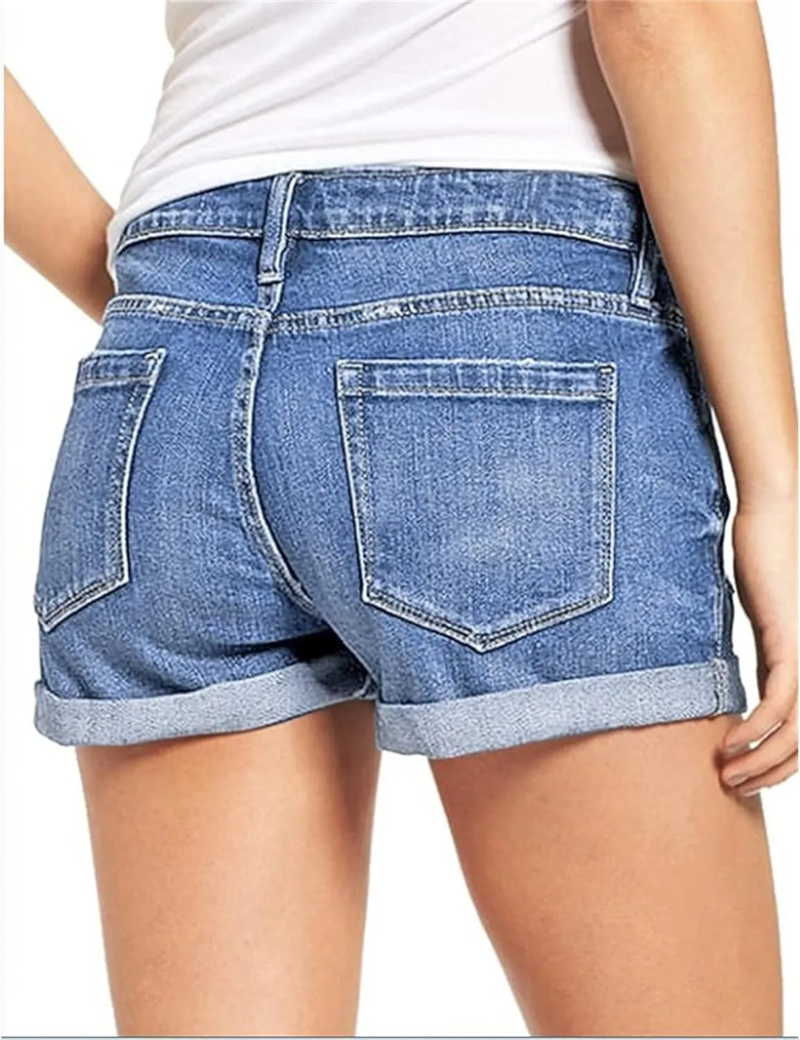 Women's Ripped Denim Jean Shorts Rolled Hem Distressed Jeans High Waisted Stretchy Folded Hem Short Jeans